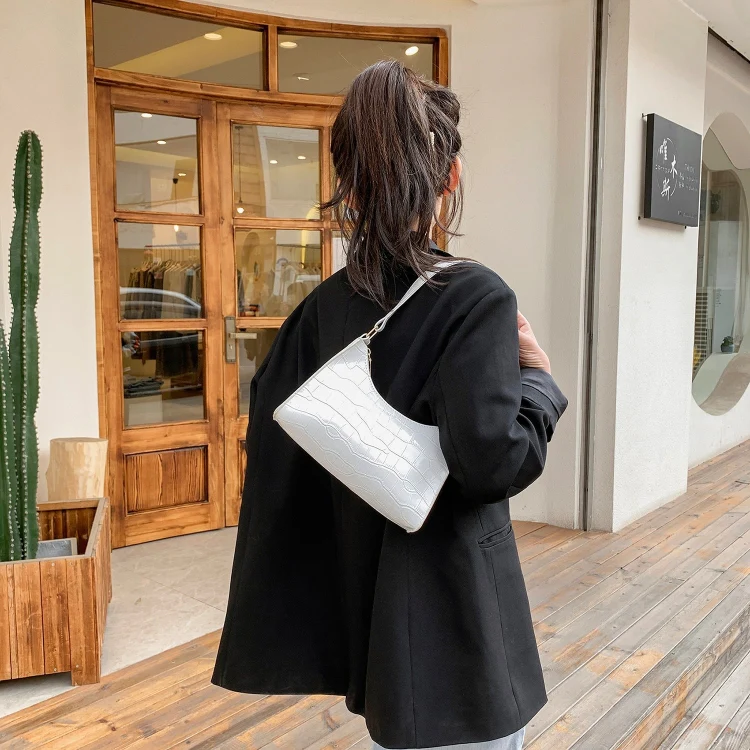 PU Leather Armpit Small Square Bag Female Stone Pattern Shoulder Bag Handbag(Pink) - Image 6