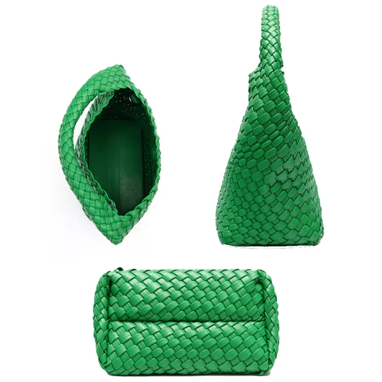 PU Leather Hand-woven Handbag 2 in 1 Single-shoulder Messenger Bag(Apricot Color) - Image 3