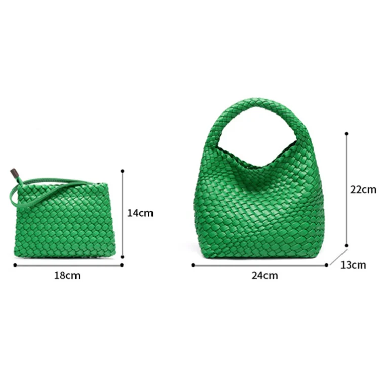 PU Leather Hand-woven Handbag 2 in 1 Single-shoulder Messenger Bag(Apricot Color) - Image 4
