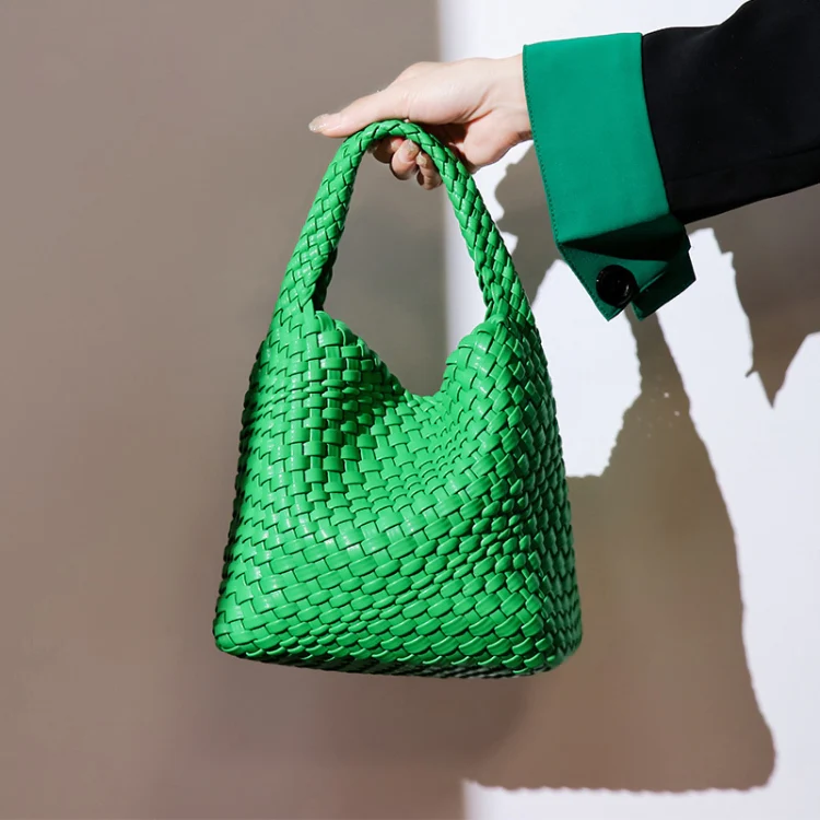PU Leather Hand-woven Handbag 2 in 1 Single-shoulder Messenger Bag(Apricot Color) - Image 9