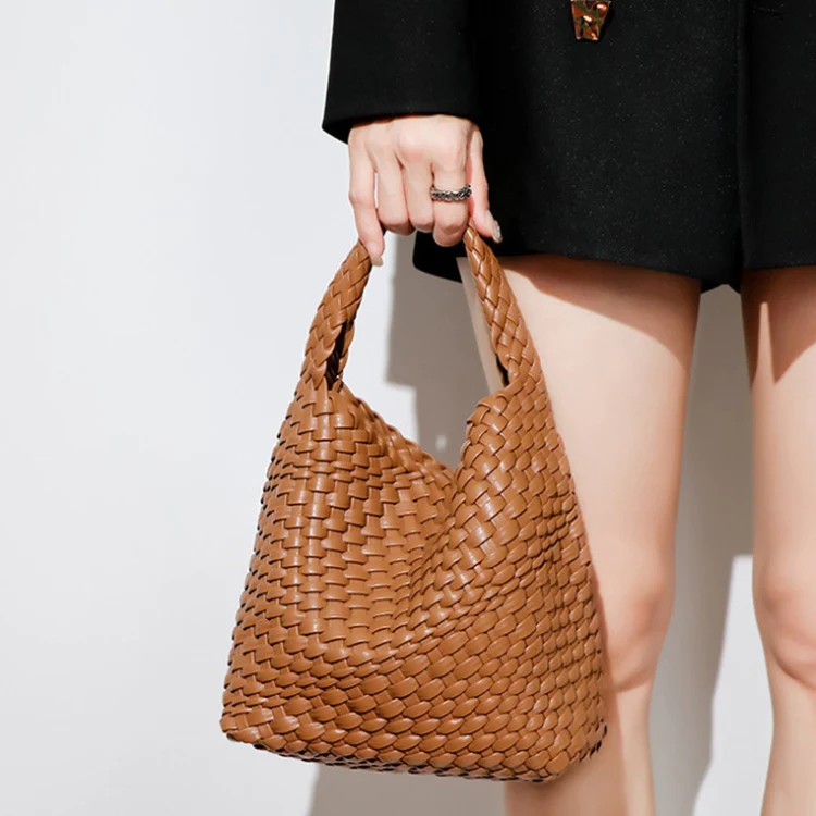 PU Leather Hand-woven Handbag 2 in 1 Single-shoulder Messenger Bag(Milkshake White) - Image 10