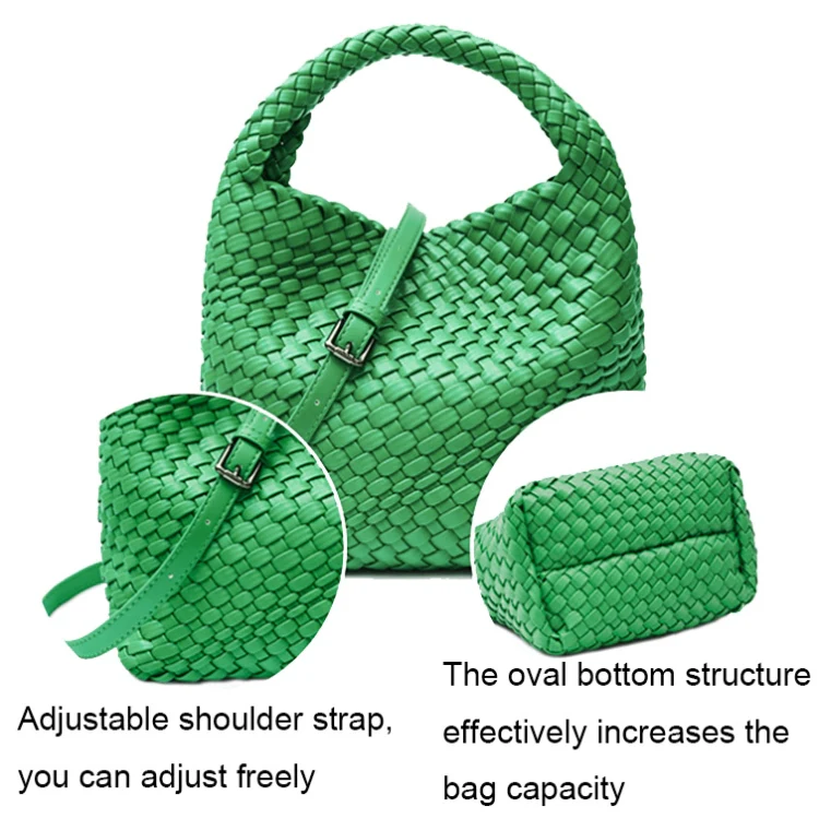 PU Leather Hand-woven Handbag 2 in 1 Single-shoulder Messenger Bag(Milkshake White) - Image 5