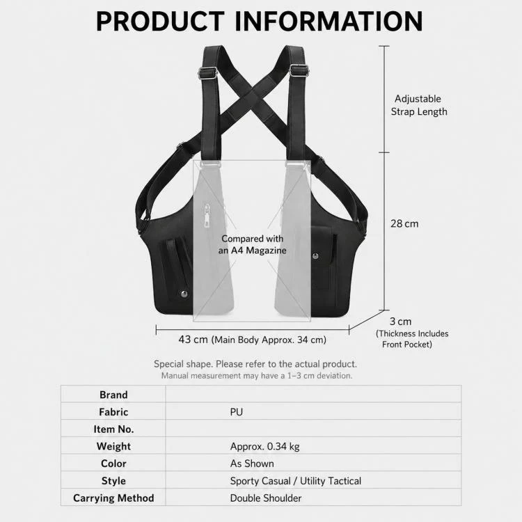 PU Leather Underarm Shoulder Bag Harness Anti Theft Chest Rig with Adjustable Straps Techwear Utility Vest Bag(Black) - Image 10