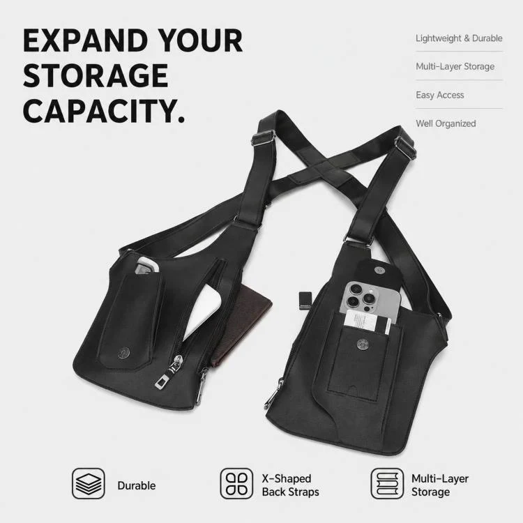 PU Leather Underarm Shoulder Bag Harness Anti Theft Chest Rig with Adjustable Straps Techwear Utility Vest Bag(Black) - Image 3