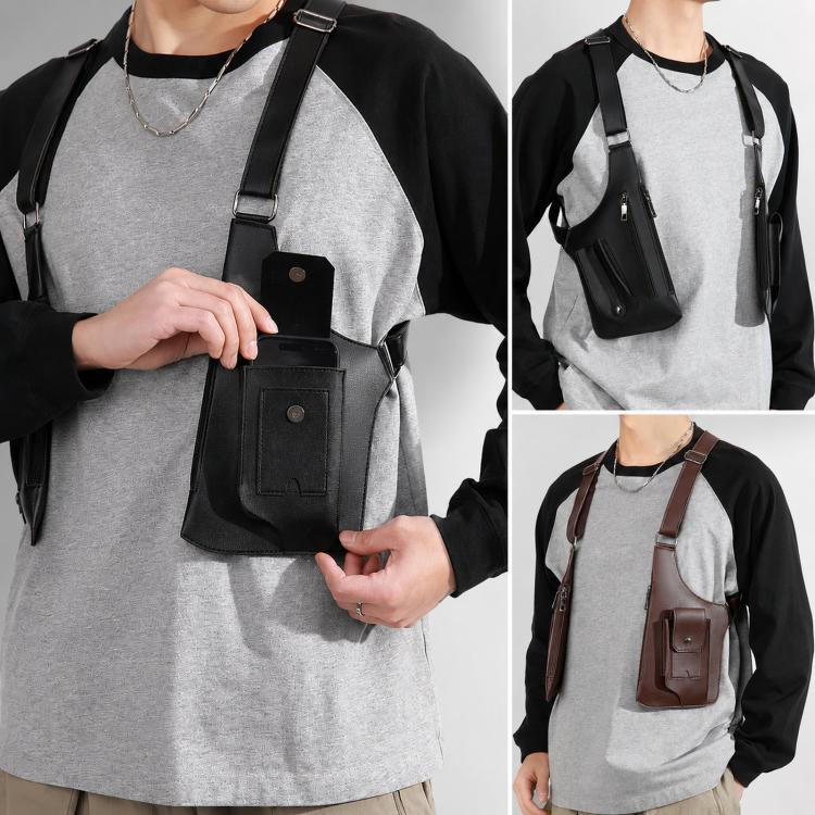 PU Leather Underarm Shoulder Bag Harness Anti Theft Chest Rig with Adjustable Straps Techwear Utility Vest Bag(Black) - Image 7