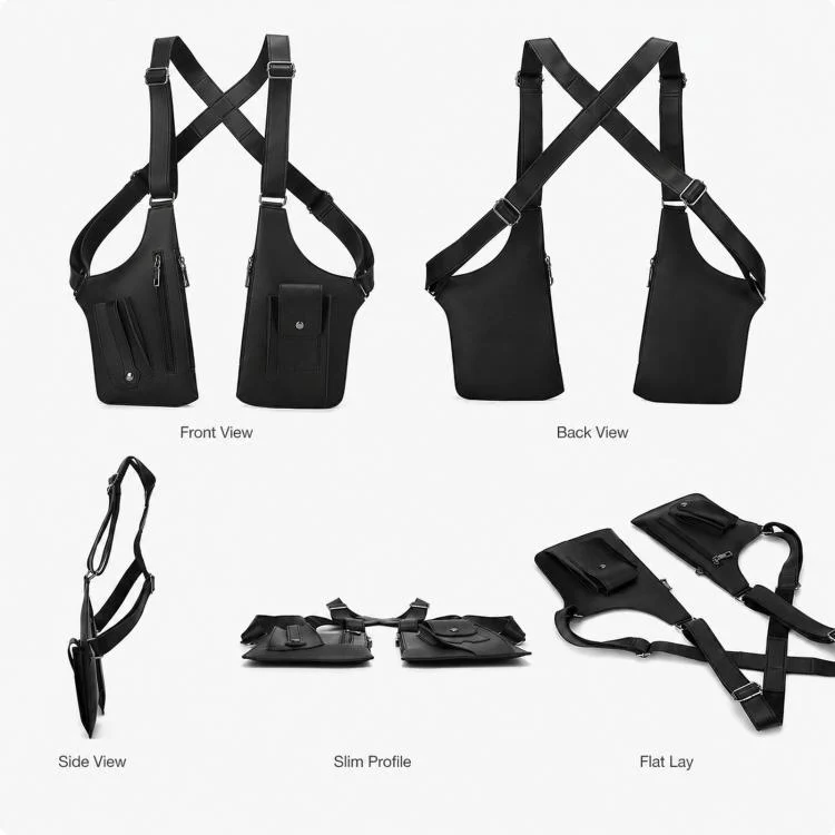 PU Leather Underarm Shoulder Bag Harness Anti Theft Chest Rig with Adjustable Straps Techwear Utility Vest Bag(Black) - Image 9