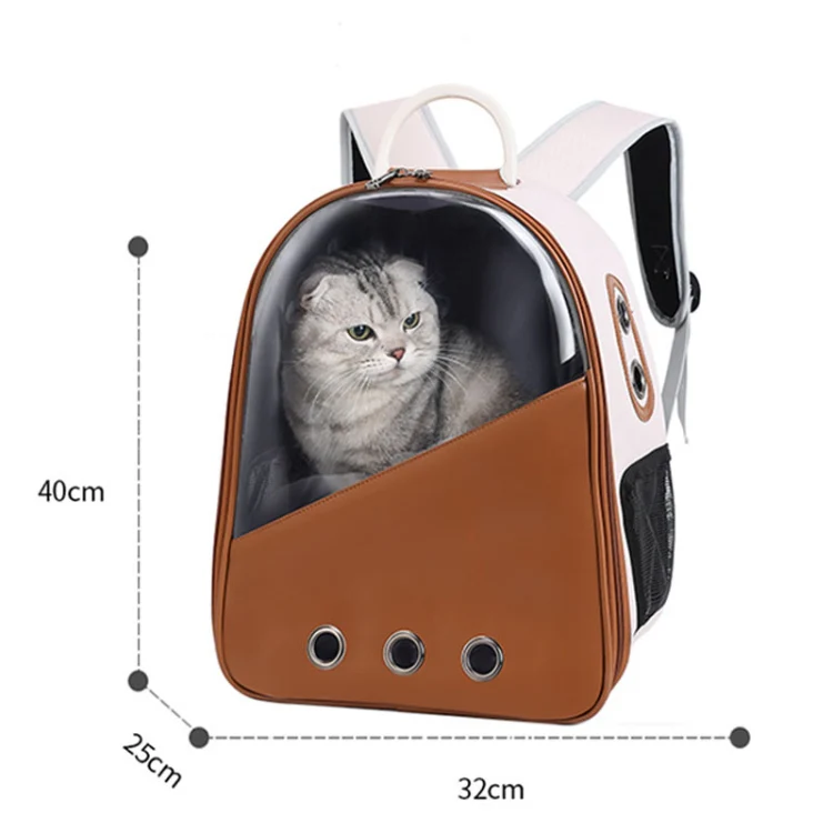 PU Pet Bag Cats And Dogs Outing Carrying Capsule Double Shoulder Backpacks(Model 1 Khaki) - Image 3