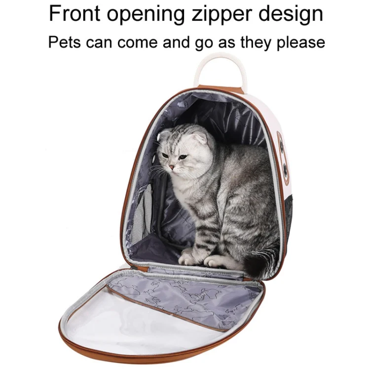 PU Pet Bag Cats And Dogs Outing Carrying Capsule Double Shoulder Backpacks(Model 1 Khaki) - Image 4
