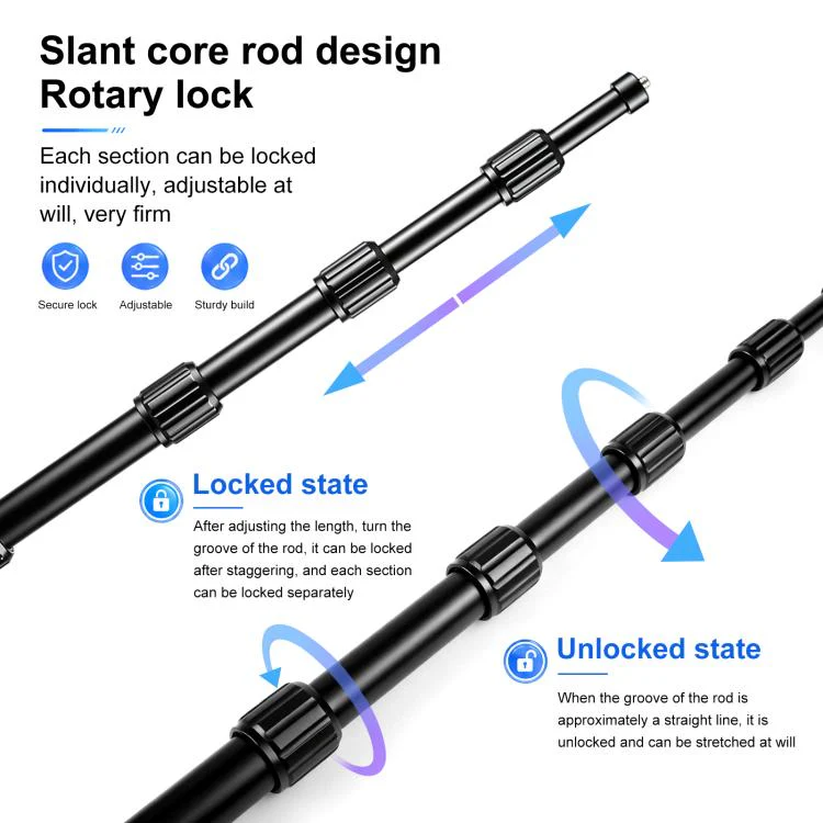 PULUZ 1.2m Aluminum Alloy Invisible Selfie Stick for DJI, Insta360, GoPro and Other Action Cameras, Anti-Shake Vlog Locking Telescopic Extension Monopod (Black) - Image 5