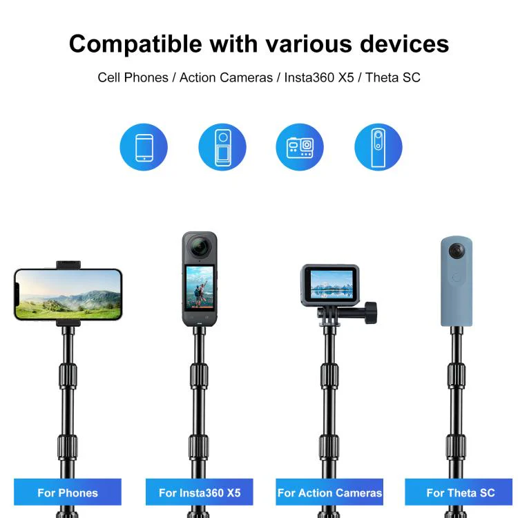 PULUZ 1.2m Aluminum Alloy Invisible Selfie Stick for DJI, Insta360, GoPro and Other Action Cameras, Anti-Shake Vlog Locking Telescopic Extension Monopod (Black) - Image 6