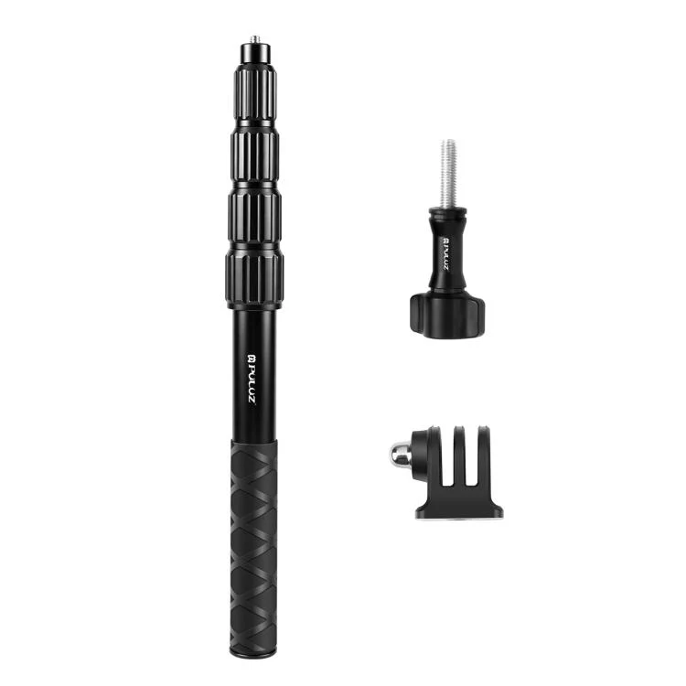 PULUZ 1.2m Aluminum Alloy Invisible Selfie Stick for DJI, Insta360, GoPro and Other Action Cameras, Anti-Shake Vlog Locking Telescopic Extension Monopod (Black) - Image 8