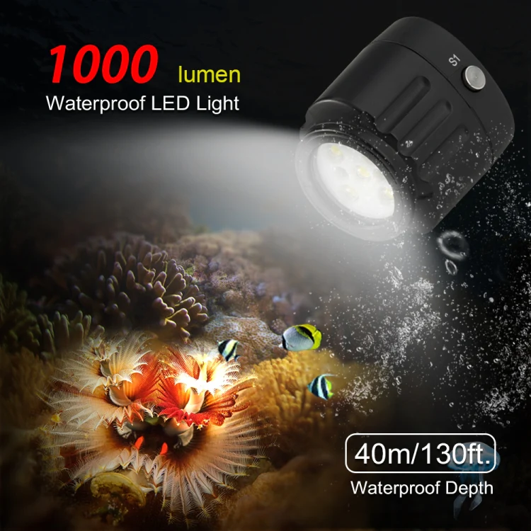 PULUZ 40m Underwater LED Photography Fill Light 1000LM 3.7V/1100mAh Diving Light for GoPro, Insta360, DJI and Other Action Cameras(Black) - Image 5