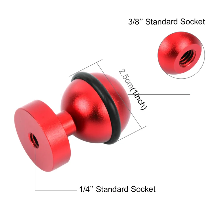 PULUZ CNC Aluminum Ball Head Adapter Mount for GoPro, Insta360, DJI and Other Action Cameras, Diameter: 2.5cm(Red) - Image 2