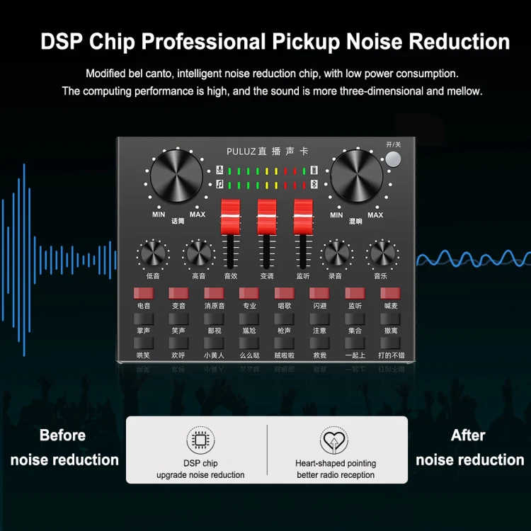 PULUZ Live Broadcasting Sound Card Bluetooth Karaoke Singing Recording Sound Mixer for Mobile Phone / Computer / Laptop / Tablet PC, Chinese Version(Black) - Image 7