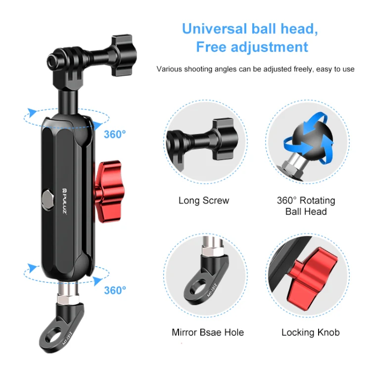 PULUZ Motorcycle Rearview Oblique CNC Metal Magic Arm Rod Mount - Image 5