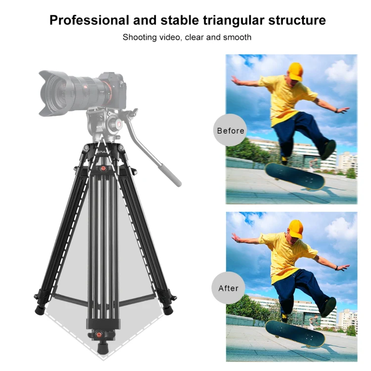 PULUZ Professional Heavy Duty Camcorder Aluminum Alloy Tripod - Image 5