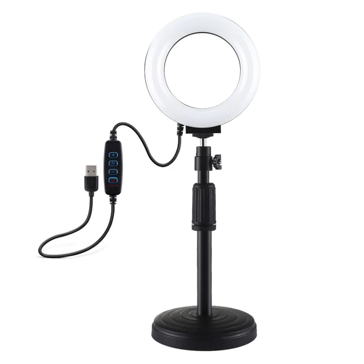 PULUZ Round Base Desktop Holder + 4.7 inch 12cm 3 Modes USB Dimmable LED Ring Vlogging Video Light, Adjustable Height: 15.5cm-25.5cm - Image 2