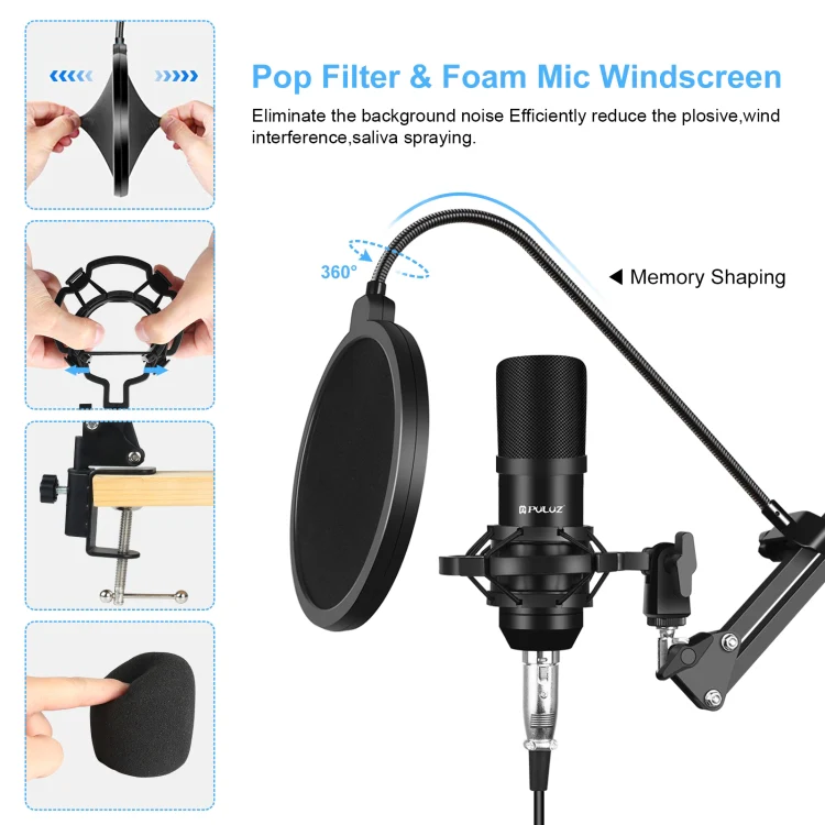 PULUZ Sound Card Live Broadcast Bluetooth Sound Mixer Studio Microphone Kits with Suspension Scissor Arm & Metal Shock Mount, Chinese Version(Black) - Image 3