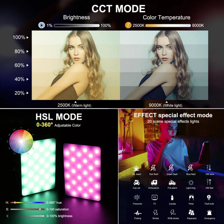 PULUZ Thin Pocket 94 LEDs RGB Full Color Beauty Fill Light Handheld Photography LED Light (Black) - Image 6
