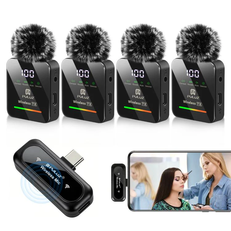 PULUZ Wireless Lavalier Microphone for Type-C Phone, Type-C Receiver and 4 x Microphones (Black)
