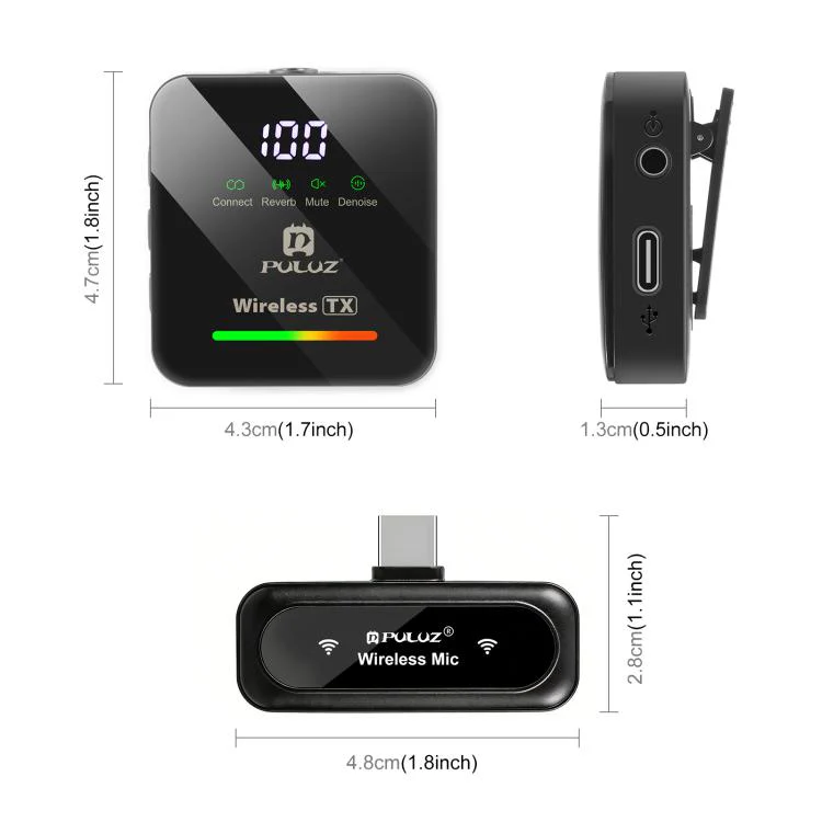 PULUZ Wireless Lavalier Microphone for Type-C Phone, Type-C Receiver and 4 x Microphones (Black) - Image 2