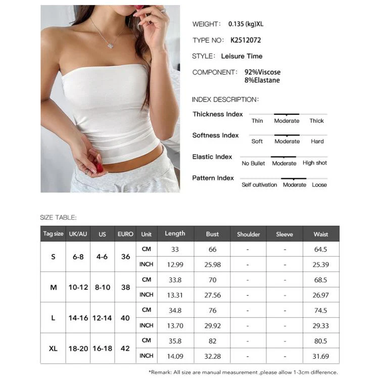 Pure Color Sexy Backless Form-Fitting Knitted Strapless Top, Size:S(White) - Image 6