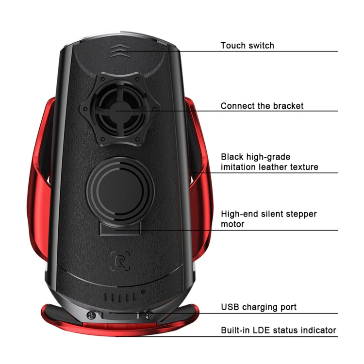 Q2 15W Universal Rotation Infrared Induction Magnetic Car Wireless Charging Mobile Phone Holder with Micro USB + 8 Pin + Type-C / USB-C Magnetic Connector(Red) - Image 5