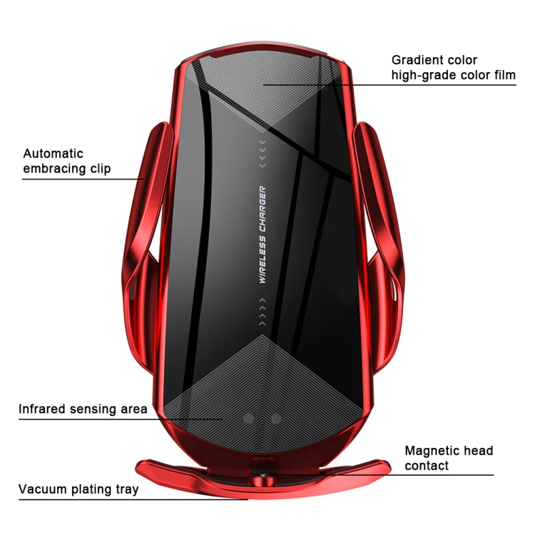 Q2 15W Universal Rotation Infrared Induction Magnetic Car Wireless Charging Mobile Phone Holder with Micro USB + 8 Pin + Type-C / USB-C Magnetic Connector(Silver) - Image 4