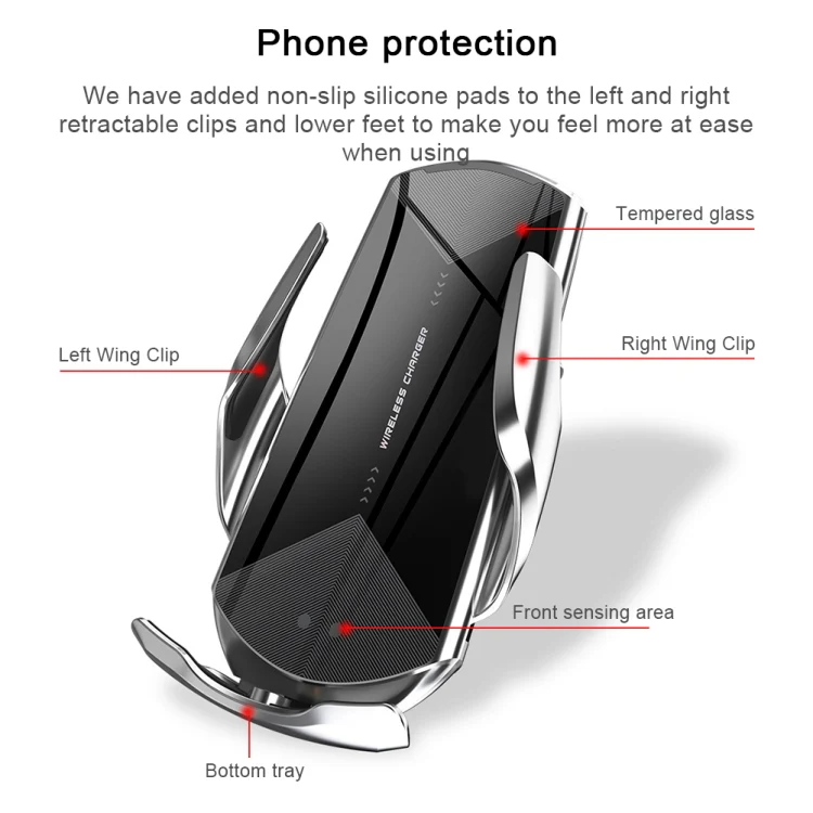 Q2 15W Universal Rotation Infrared Induction Magnetic Car Wireless Charging Mobile Phone Holder with Micro USB + 8 Pin + Type-C / USB-C Magnetic Connector(Silver) - Image 6