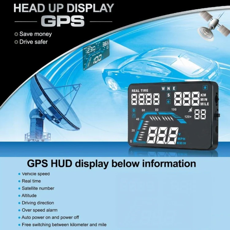 Q7 5.5 inch Car GPS HUD Vehicle-mounted Head Up Display Security System, Support Speed & Real Time & Altitude & Over Speed Alarm & Satellite Number, etc. - Image 14