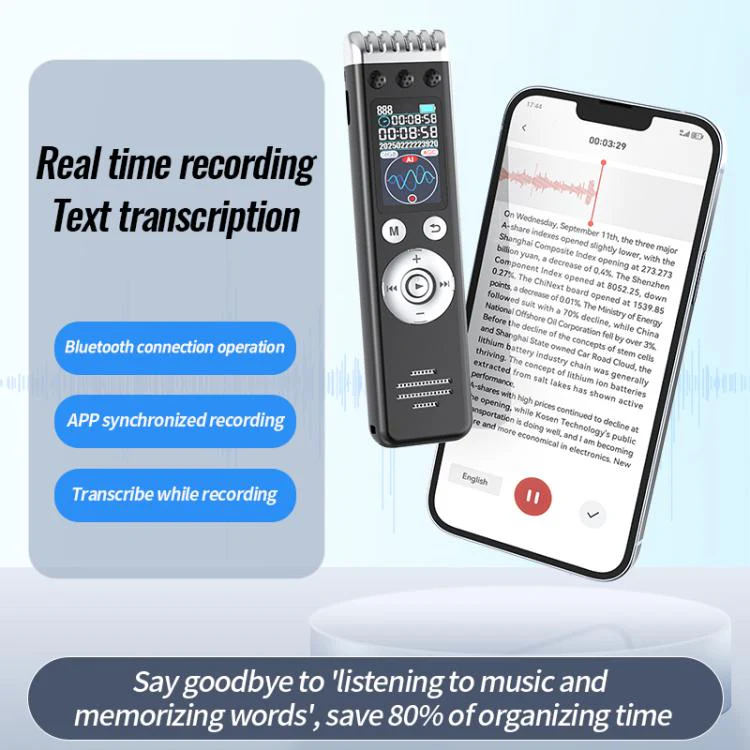 Q88A 1.14-inch Screen Multi-function HD Smart Voice Recorder Support AIREC-APP, Memory:32GB(Black) - Image 5