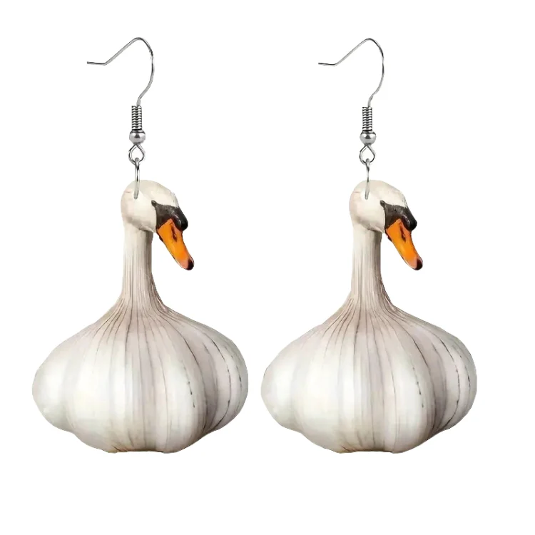 Quirky Garlic Duck Ear Studs Ladies Stylish Holiday Animal Earrings, Style: Single Sided Pattern