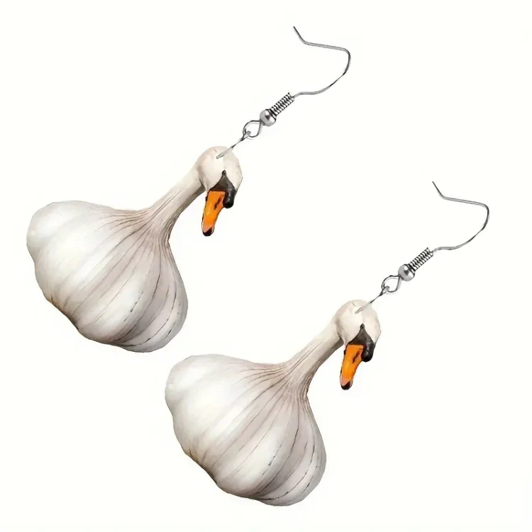 Quirky Garlic Duck Ear Studs Ladies Stylish Holiday Animal Earrings, Style: Single Sided Pattern - Image 2