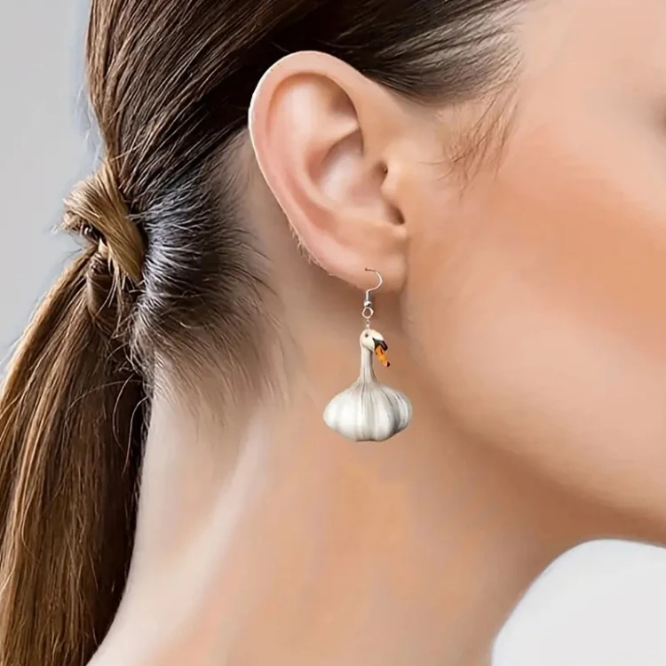 Quirky Garlic Duck Ear Studs Ladies Stylish Holiday Animal Earrings, Style: Single Sided Pattern - Image 4