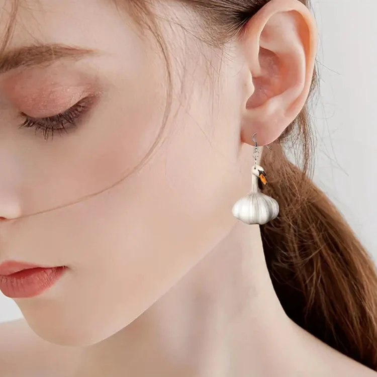 Quirky Garlic Duck Ear Studs Ladies Stylish Holiday Animal Earrings, Style: Single Sided Pattern - Image 5