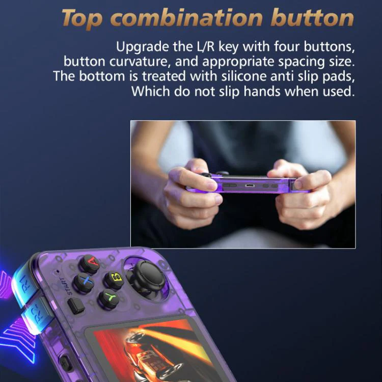 R36H 3.5 inch IPS Screen Open Source Handheld Game Console Portable Retro Pocket Console, Color: 64G Transparent Purple - Image 10