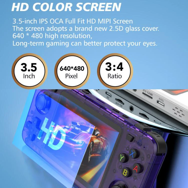 R36H 3.5 inch IPS Screen Open Source Handheld Game Console Portable Retro Pocket Console, Color: 64G Transparent Purple - Image 11