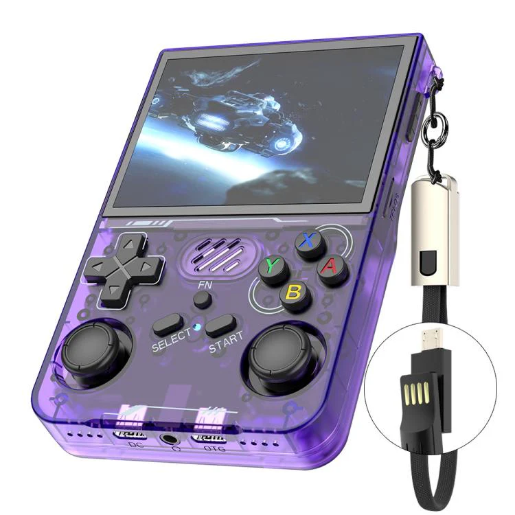 R36XX Dual-Band WiFi Handheld Game Console 3.5-Inch IPS HD Mipi Screen Open-Source Linux OS 128G(Transparent Purple)