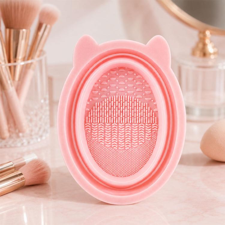 Rabbit Ear Makeup Tool Foldable Silicone Cleaning Bowl(Pink)