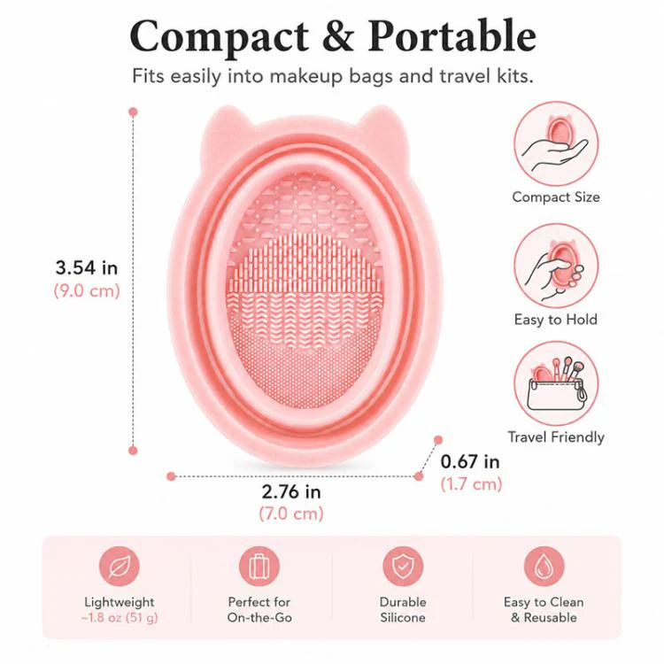 Rabbit Ear Makeup Tool Foldable Silicone Cleaning Bowl(Pink) - Image 6