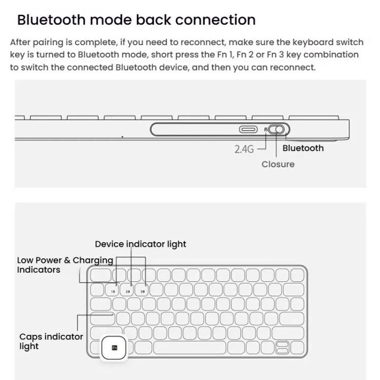 Rapoo E9050L Tri-mode Bluetooth Wireless Keyboard Silent Laptop Keyboard(Dark Gray) - Image 14