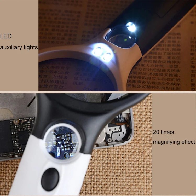 Reading Visual Magnifier with 3 LED Light, Mini Portable 3-45X Handheld Reading Visual Magnifier with 3 LED Light(White) - Image 5