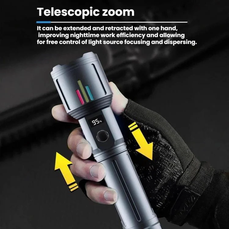 Rechargeable Zoomable High-Power Flashlight Handheld Aluminum Alloy Strong Light Torch(Gray) - Image 3