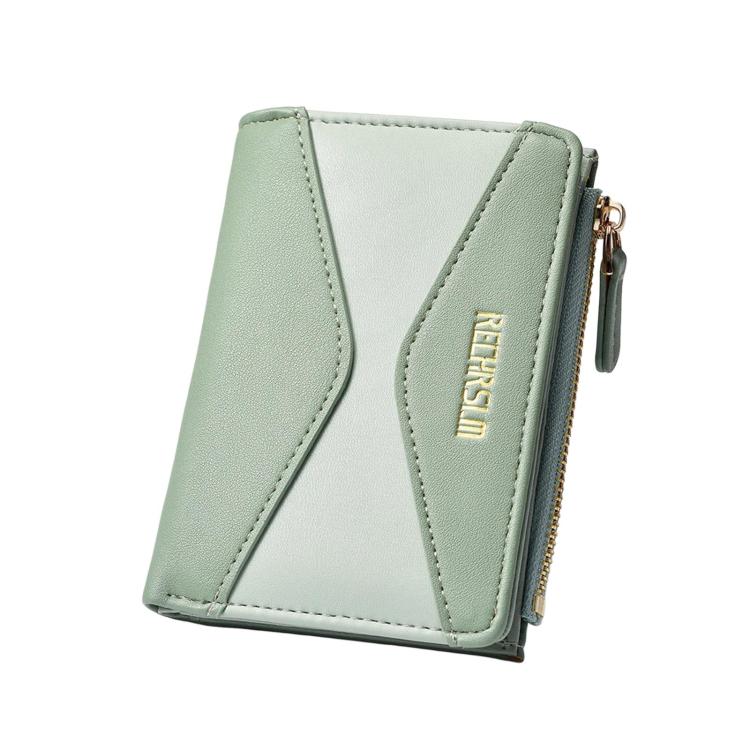 RECHRSLM 6614-2 Color Block Short Women Wallet Simple 2-Fold Student Card Holder(Green)