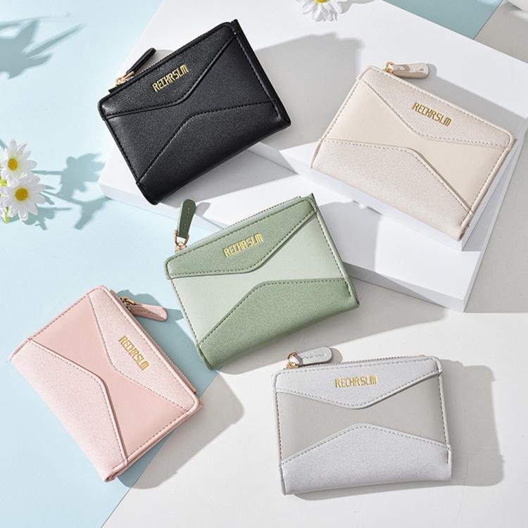 RECHRSLM 6614-2 Color Block Short Women Wallet Simple 2-Fold Student Card Holder(Green) - Image 2