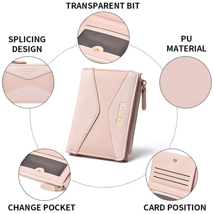 RECHRSLM 6614-2 Color Block Short Women Wallet Simple 2-Fold Student Card Holder(Green) - Image 4