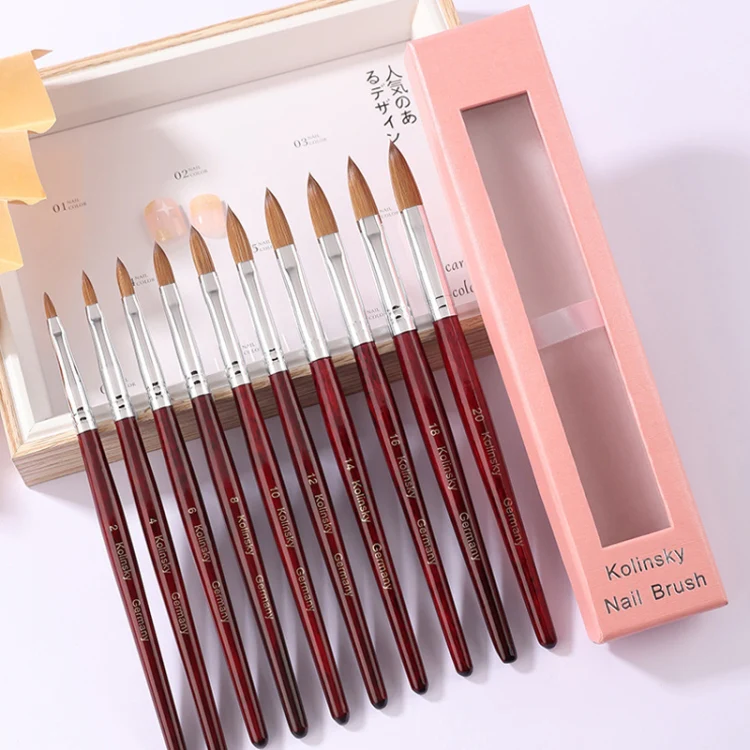 Red Wood Handle Kolinsky Hair Nail Art Brush No. 4 - Image 6