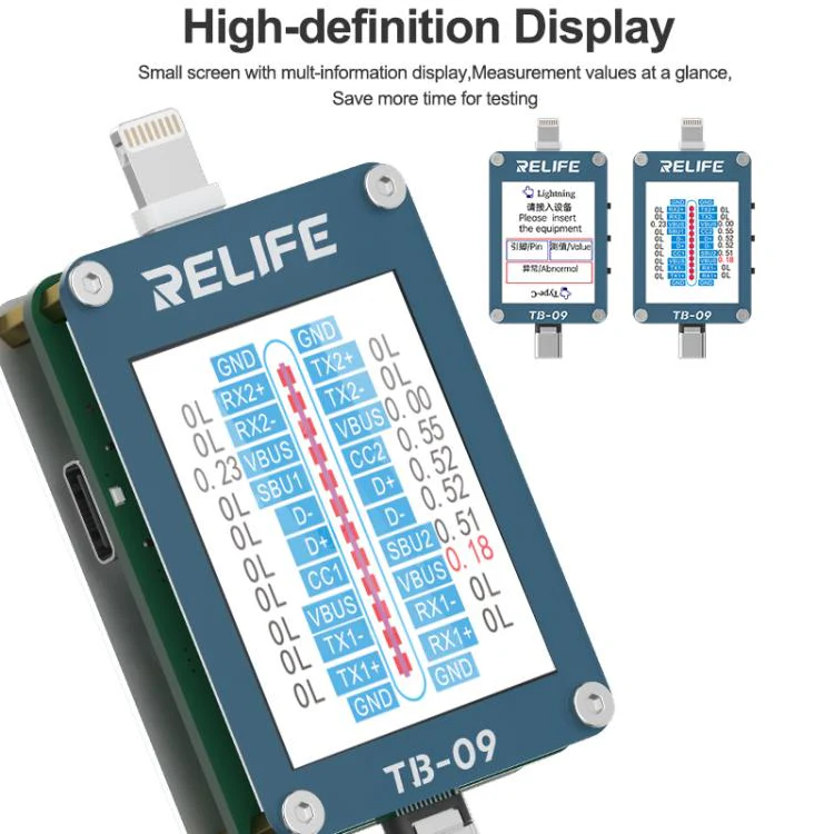 RELIFE TB-09 Type-C / 8 Pin Tail Plug Tester Automatically Locks Fault Points - Image 3