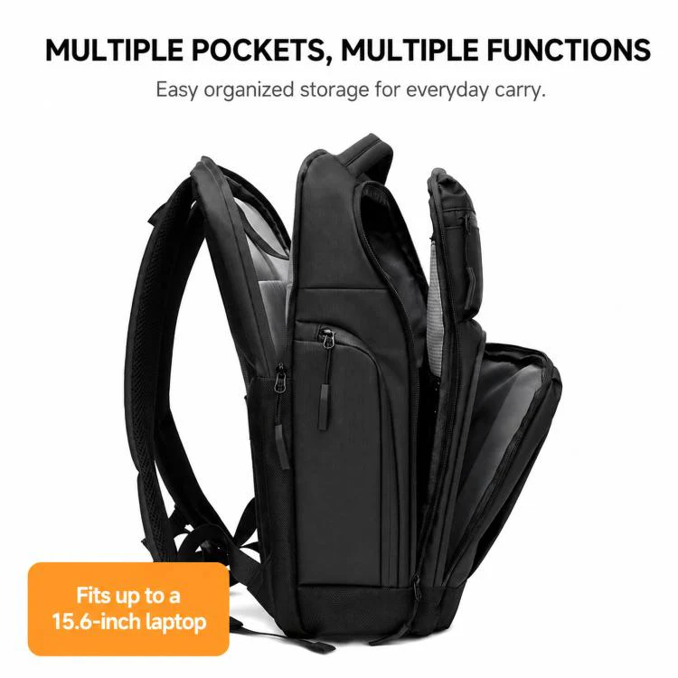 REMOID 15.6 inch Laptop Backpack Business Travel Commuter Pack Waterproof College School Bookbag(Black) - Image 4