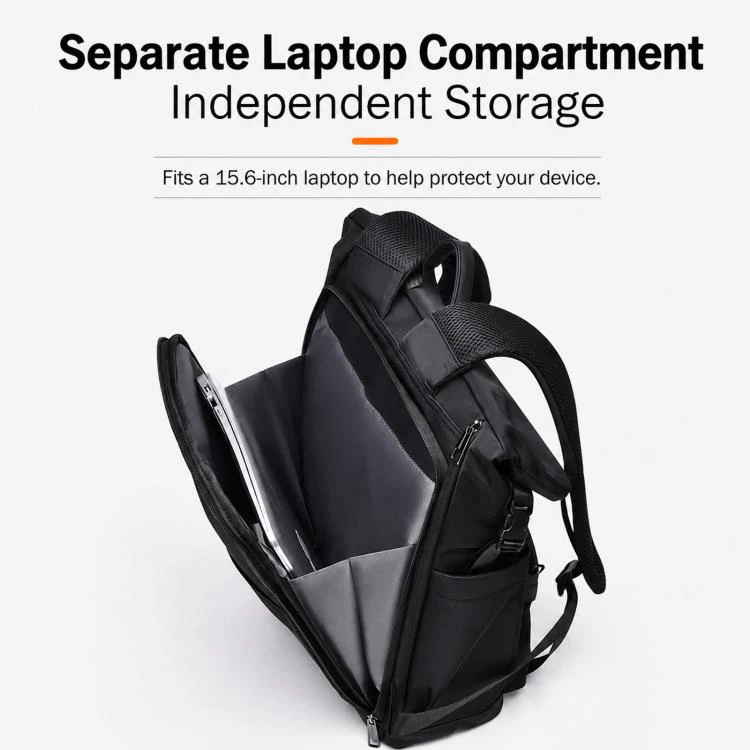 REMOID 15.6 inch Laptop Backpack Men Waterproof Commuter Business Rucksack Casual Travel Bag(Black) - Image 5